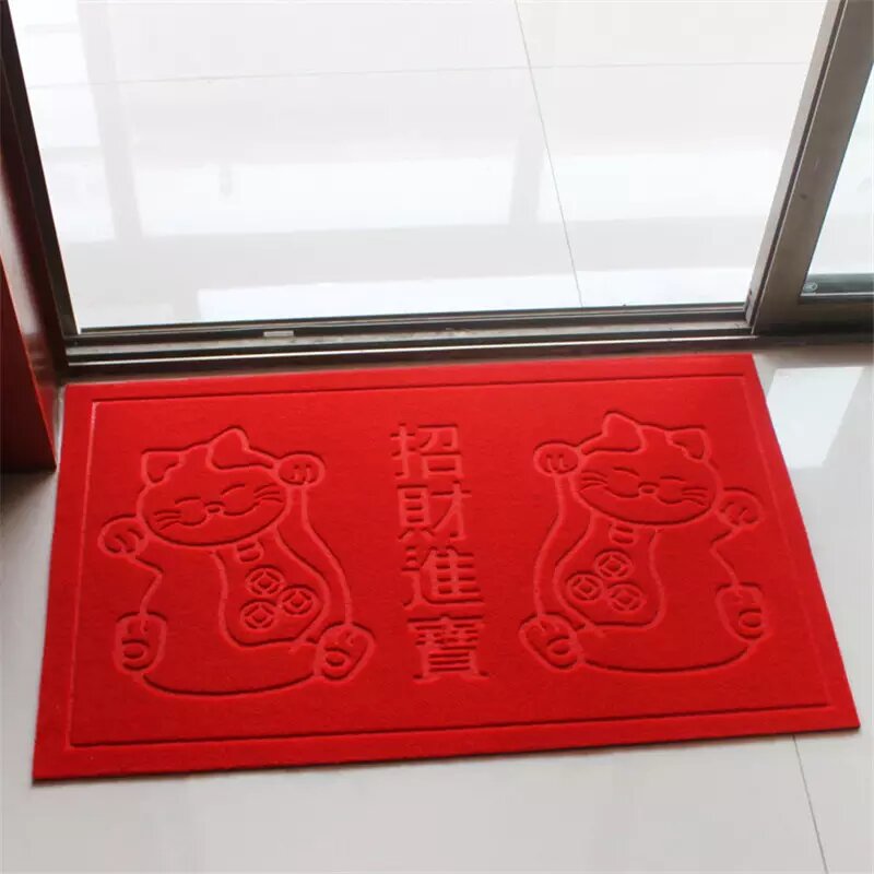 Entrada de la puerta de puerta sin deslizamiento interior personalizada Bienvenido alfombra roja de poliéster en relieve