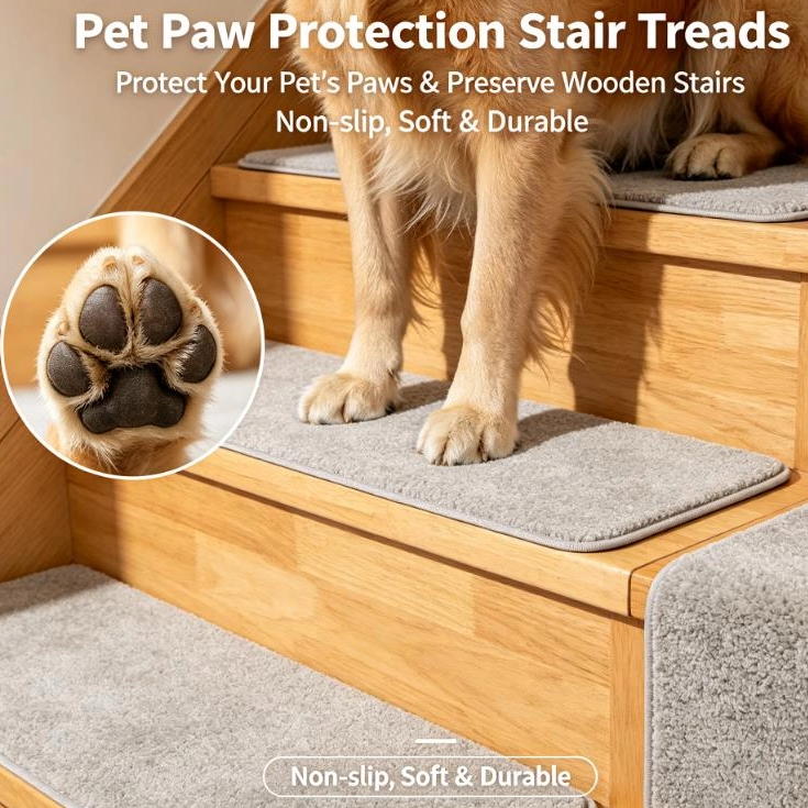 Peldaños de escalera que admiten mascotas | Proteja escaleras de madera y almohadillas para patas